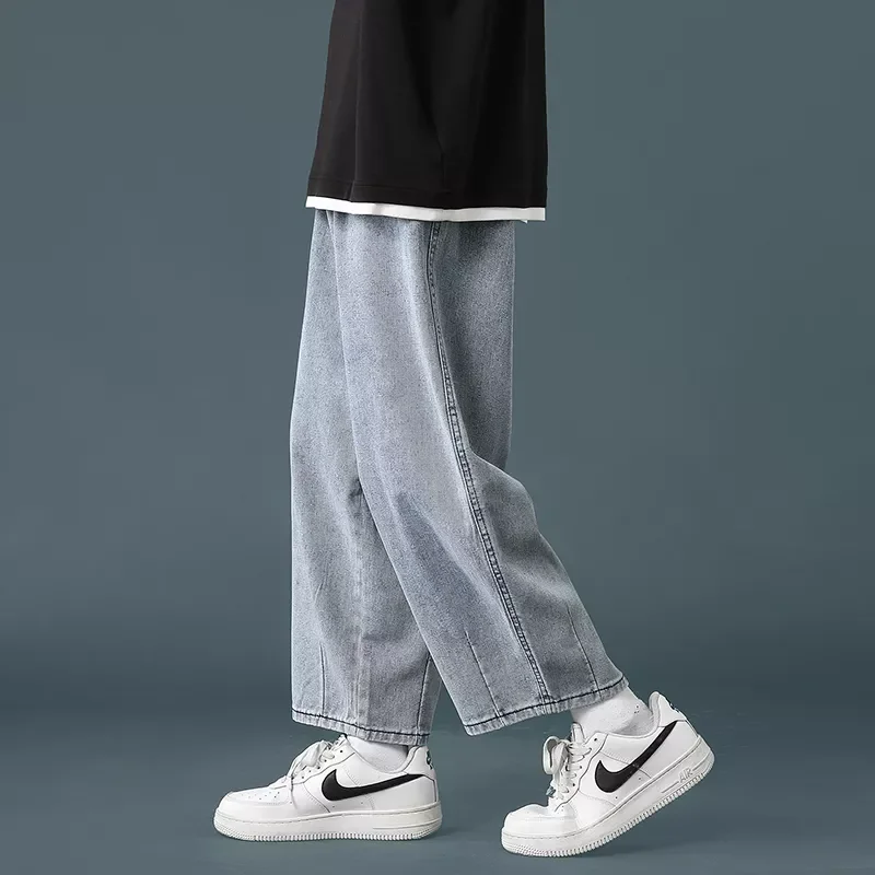 2022New Spring New Men's Baggy Denim Wide Leg Pants Korean Style Elastic Waist Stylish Harem Fit Jeans Skateboard Trouse Mal