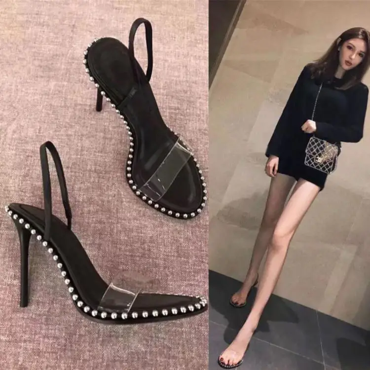 

New Hot Sale PVC Women Platform Sandals High Heels Waterproof Female Transparent Crystal Wedding Shoes Rivet