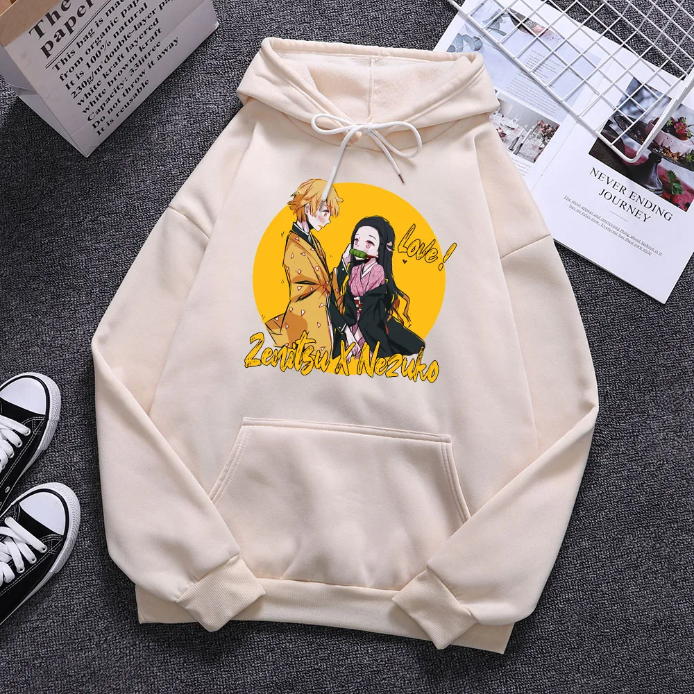 

Мужская одежда Zenitsu Love Nezuko из аниме «рассекающий демонов», осенняя модная повседневная толстовка с капюшоном и круглым вырезом, мужская толстовка с флисовой подкладкой и карманами