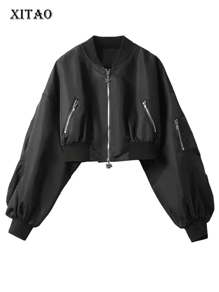 

XITAO Black Fashion Folds Jacket Personality Street Trendy Short Coat 2022 Winter New All-match Chain Splicing Decorate SMH1443