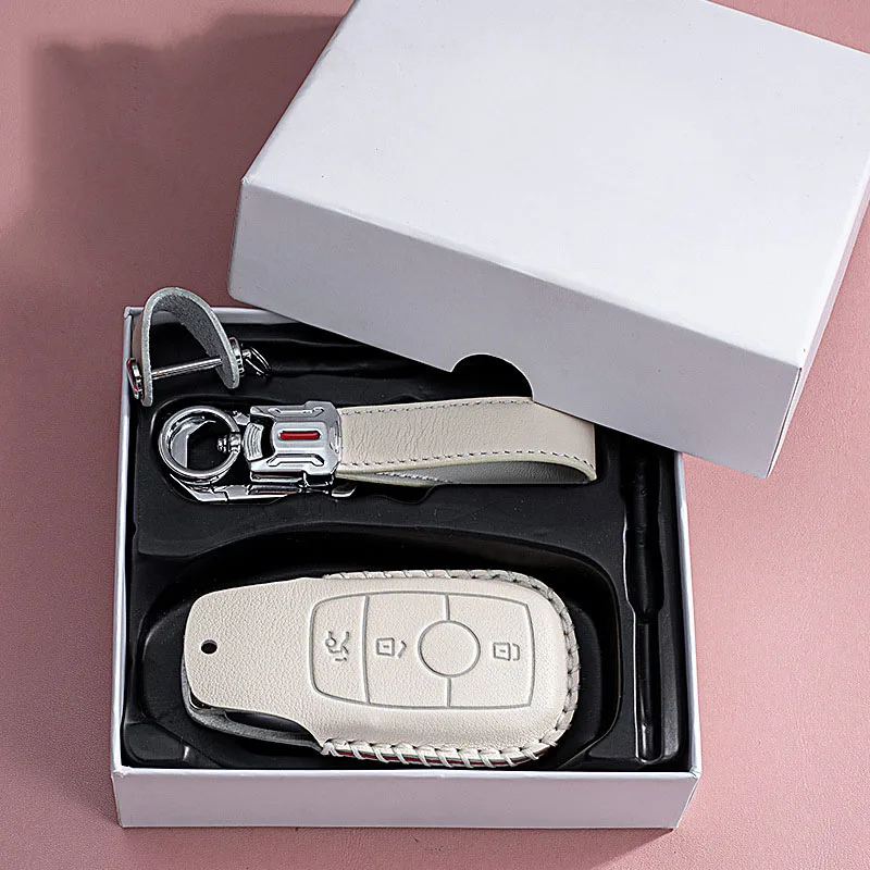

Cowhide Key Case For Mercedes Benz C-E-A-S Class Key Cover Fashion Trend Car Accessory Wear-Resistant Double layer stitching