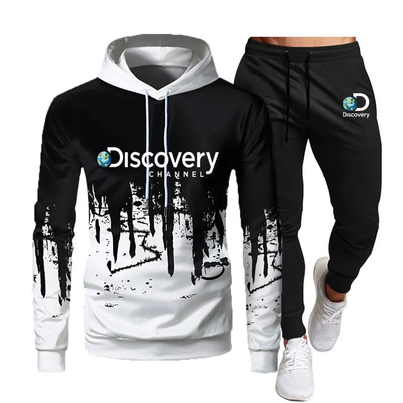 discovery channel Luxury Printed Tracksuits Fleece Hoodies and Pants Set Pullover Hoody Sweatshirt Sport Brand Clothing