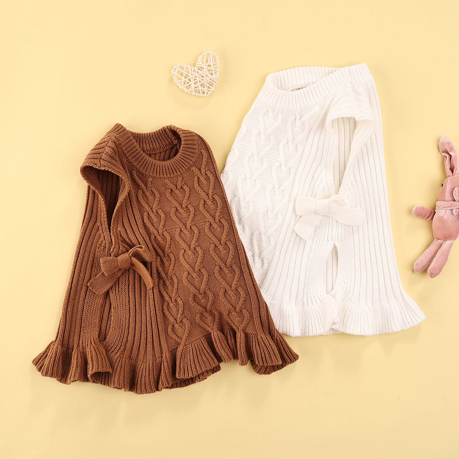 

Kids Waistcoat Solid Color Round Neck Sleeveless Sweater Knitted Vest For Spring Fall Beige Brown 6 Months-3 Years Casual Style