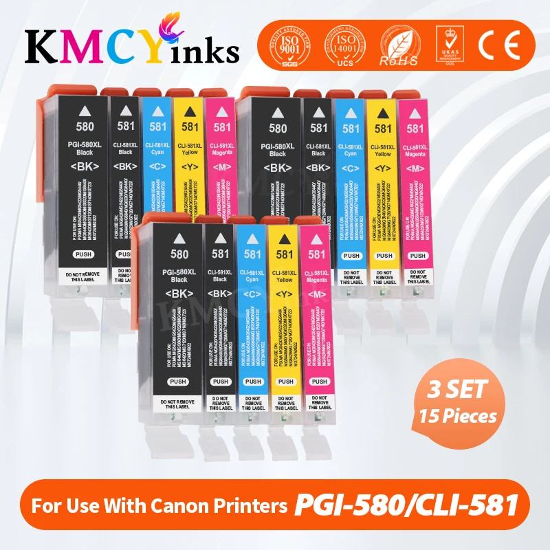 

KMCYinks 5pcs PGI580 CLI581 Ink Cartridge For Canon PIXMA TS8150 TS8151 TS8152 TS8250 TS8251 TS8252 TS8350 TS9150 TS9155 printer