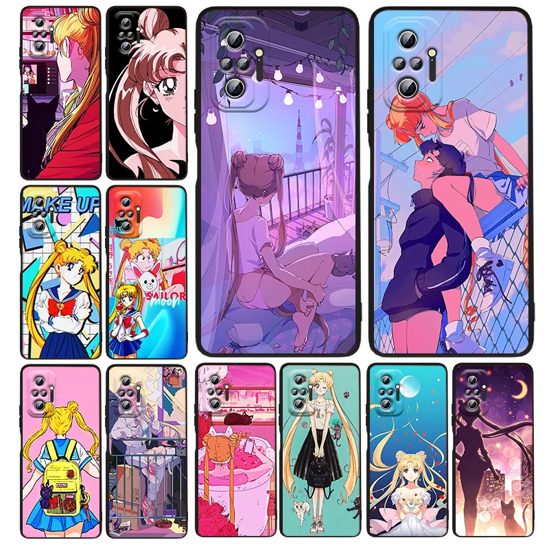 

Sailor Moon Cartoon Art Silicone Cover For Xiaomi Redmi Note 11E 11S 11 11T 10 10S 9 9T 9S 8 8T Pro 5G 7 5 Black Phone Case