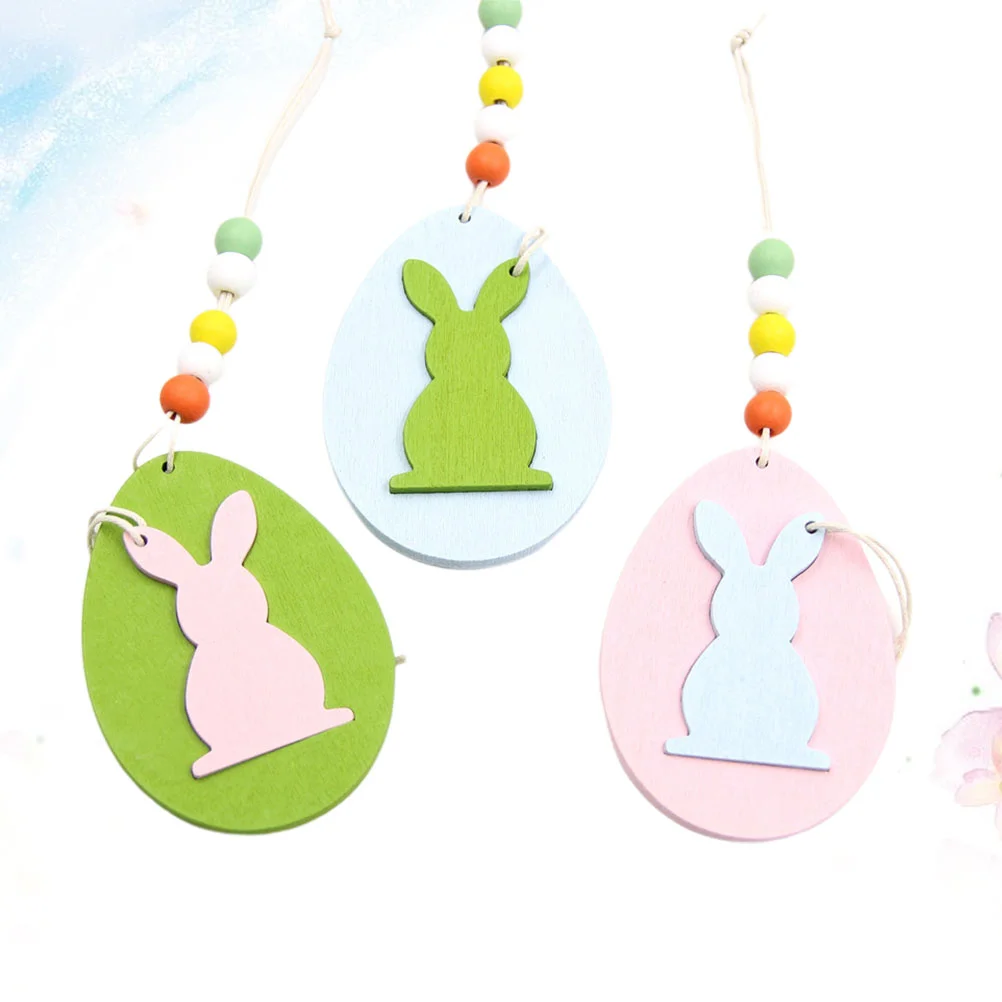 

12pcs Bunny Hanging Wooden Pendant Colorful Easter Egg Decoration Embellishments Ornament for Easter Party