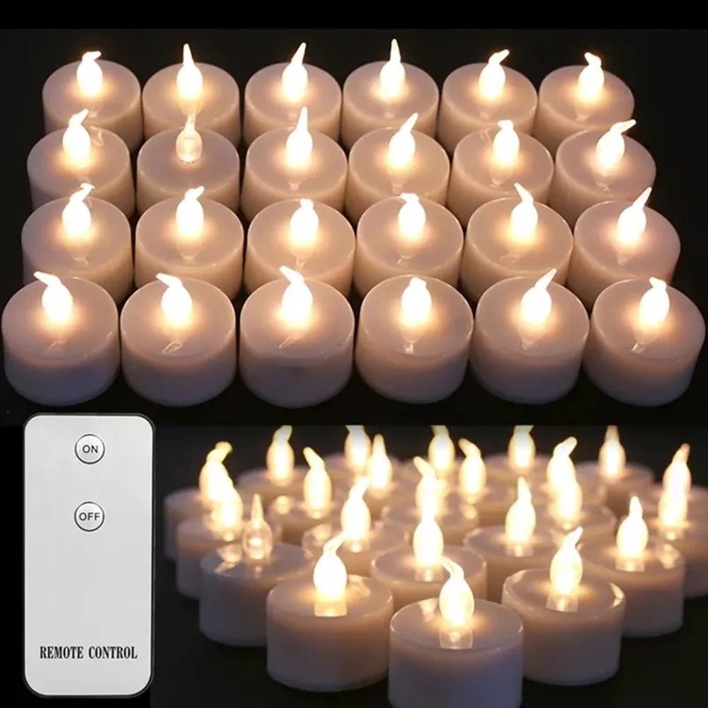 

24Pcs Flickering LED Candle Tealights No-Remote/Remote Control Candles Flameless With Battery For Wedding Home Christmas Decors