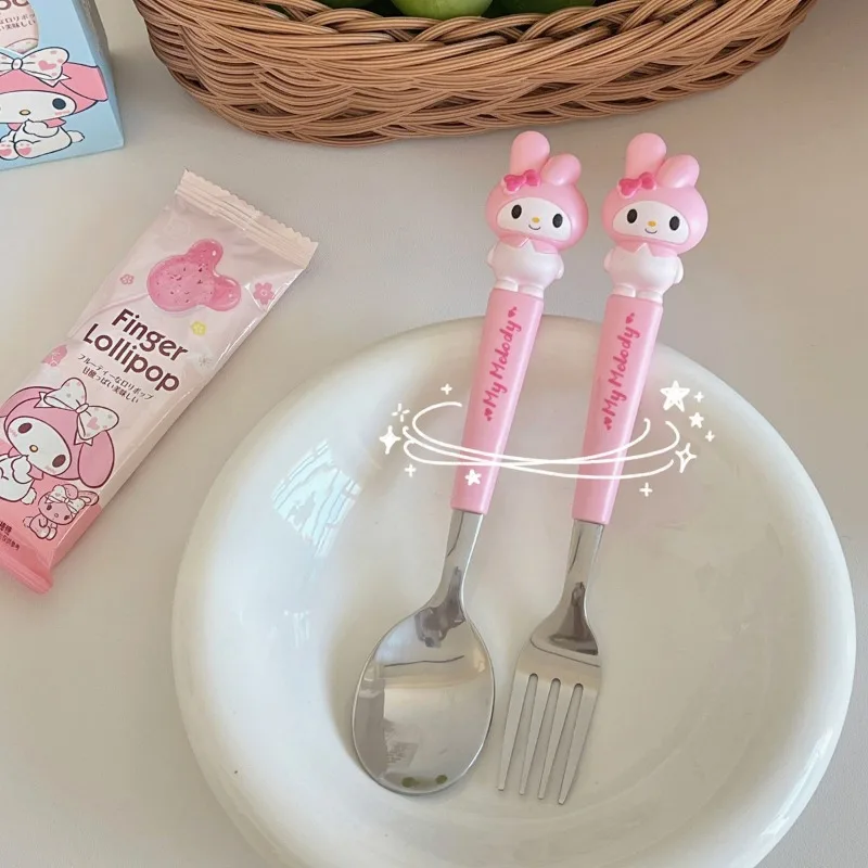 Sanrio Hello Kitty Melody Kuromi Cinnamoroll Аниме Набор Столовых Приборов Из Нержавеющей Стали