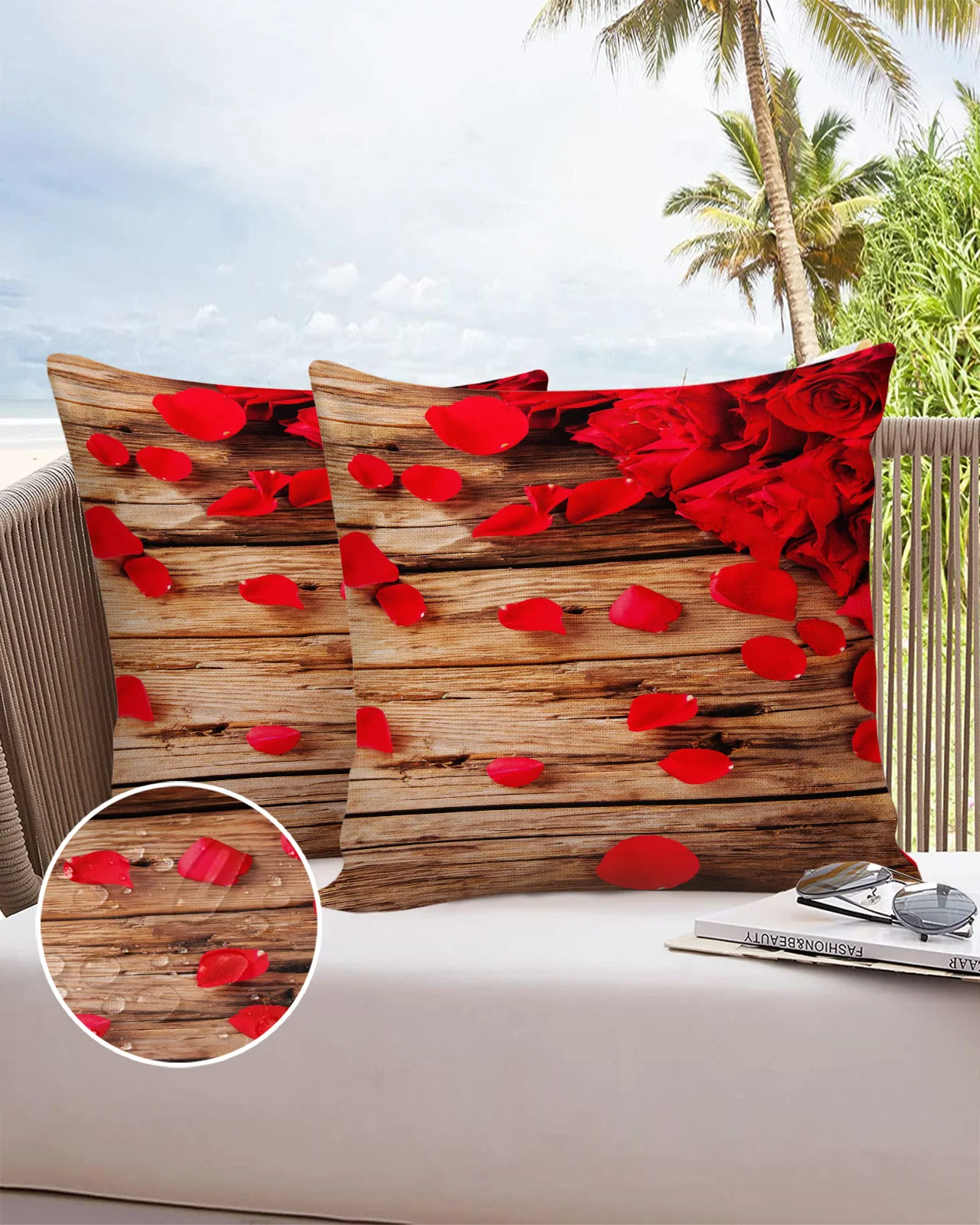 

2/4 шт. Набор наволочек, красные розы, цветы, коричневые доски, роскошные наволочки с растениями, наволочка для спальни, гостиной, дивана, поду...