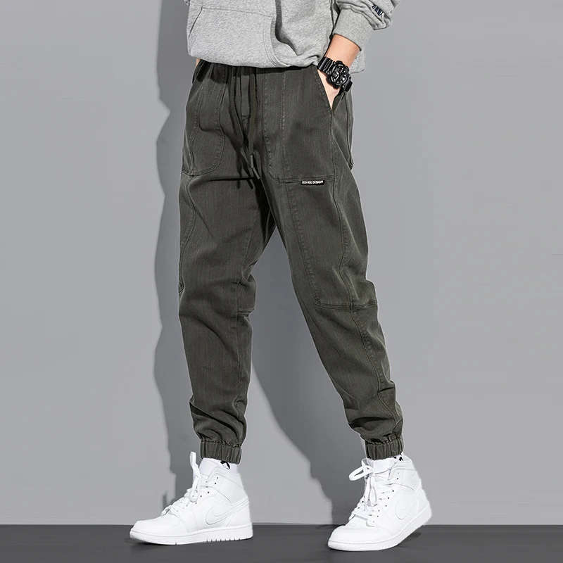 Streetwear Fashion Men Jeans Spliced Designer Black Color Stretch Casual Cargo Pants Hombre Hip Hop Joggers Men Loose Trousers