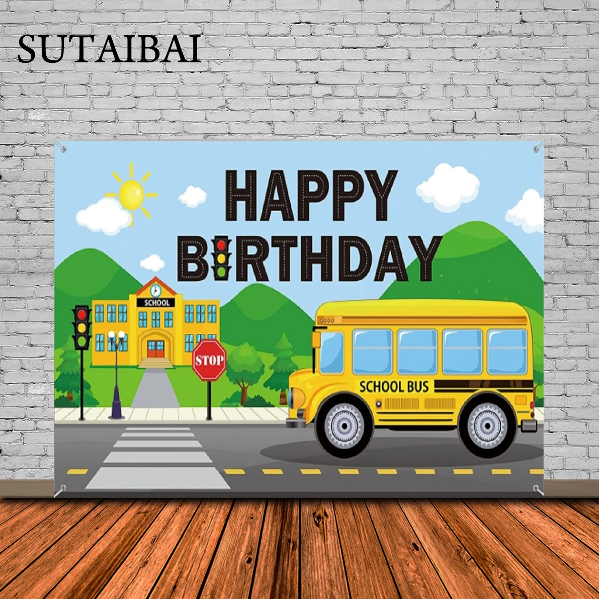 

Yellow School Bus Birthday Decoration Backdrop Banner Wheels Bus Bday Party Background Back To School Kindergarten Party Supply