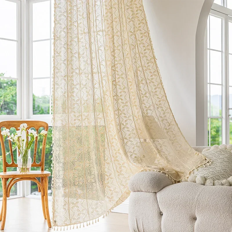 Бежевые вязаные крючком шторы из хлопка Boho