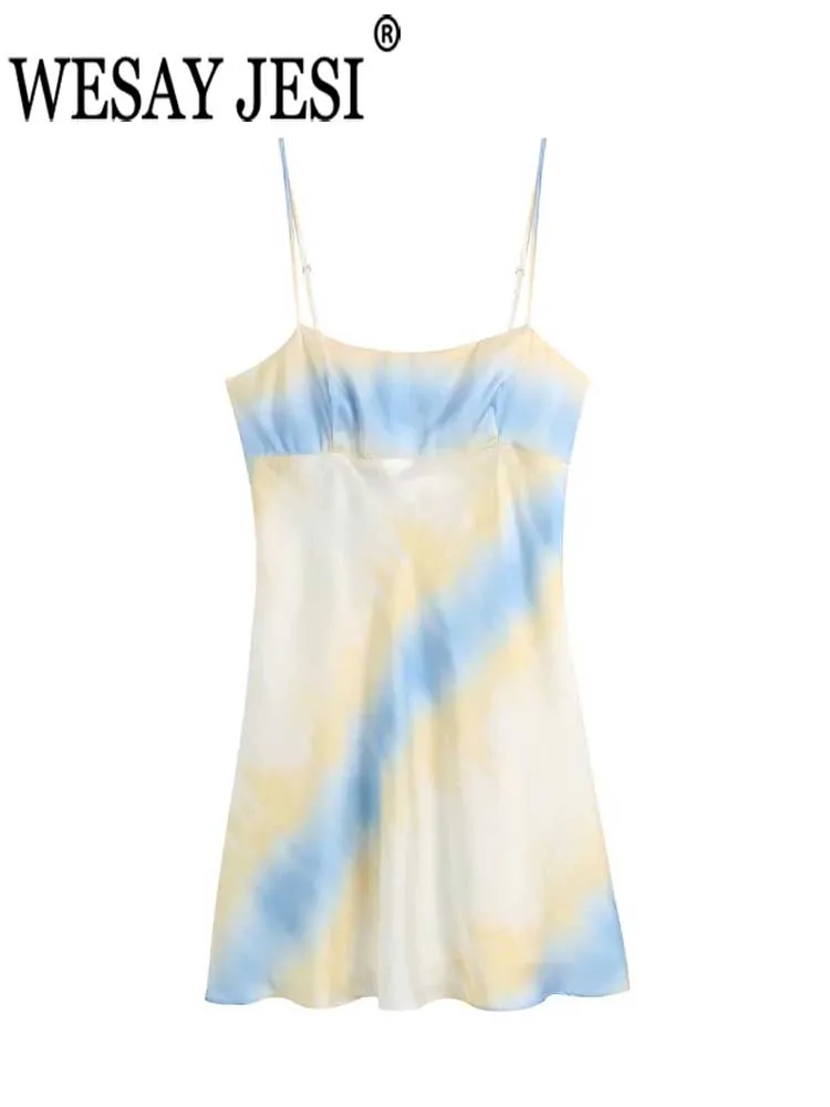 

WESAY JESI Elegant Ladies Sling Dress Backless Mini Skirt Print A-line Cute Sweet Fashion Country Style Daily Street Beach Club