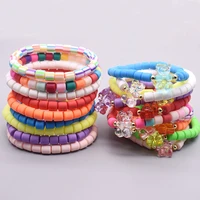 cartoon rainbow candy bear bracelets hip hop jelly color barrel polymer clay beads bracelet for girl summer beach bracelets gift