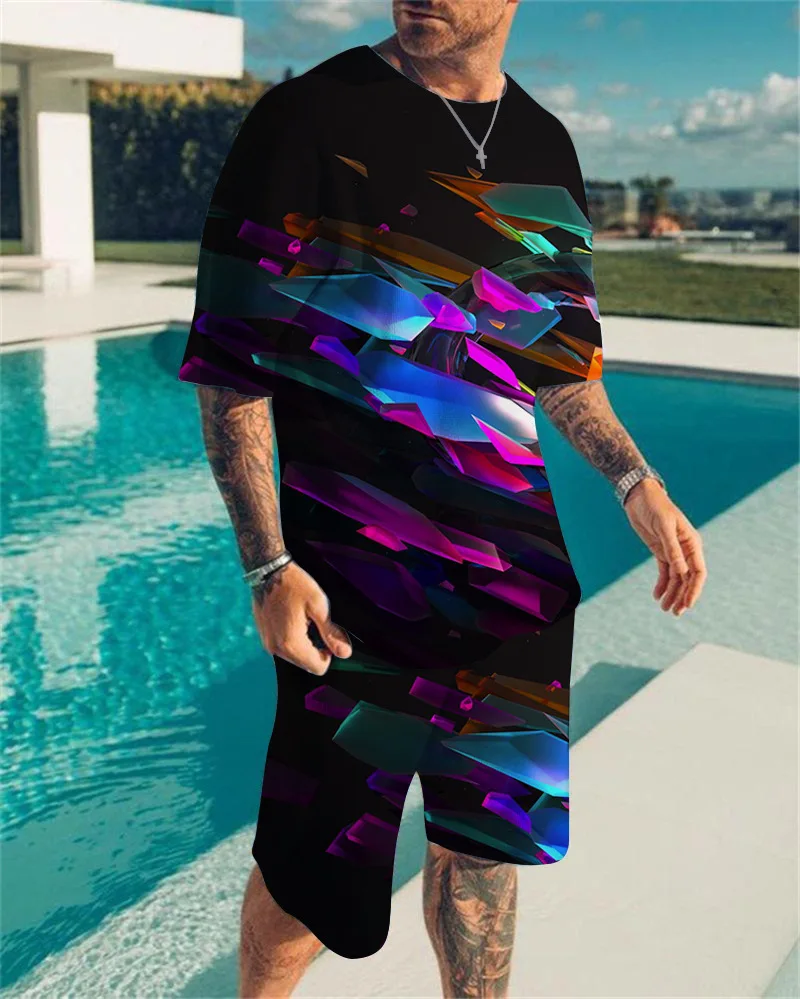 

New Men Summer O-neck T-Shirt Suit 2022Fashion 2 Piece Set Streetwear 3D Print Leisure Sport Beach Shorts Tracksuit Male Clothes