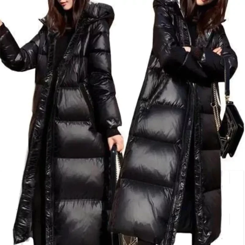 

2022New Glossy Parka Coat Women's 2021 Fashion Thicken Winter Hooded Loose Long Jacket Female Windproof Rainproof Warm Outwe