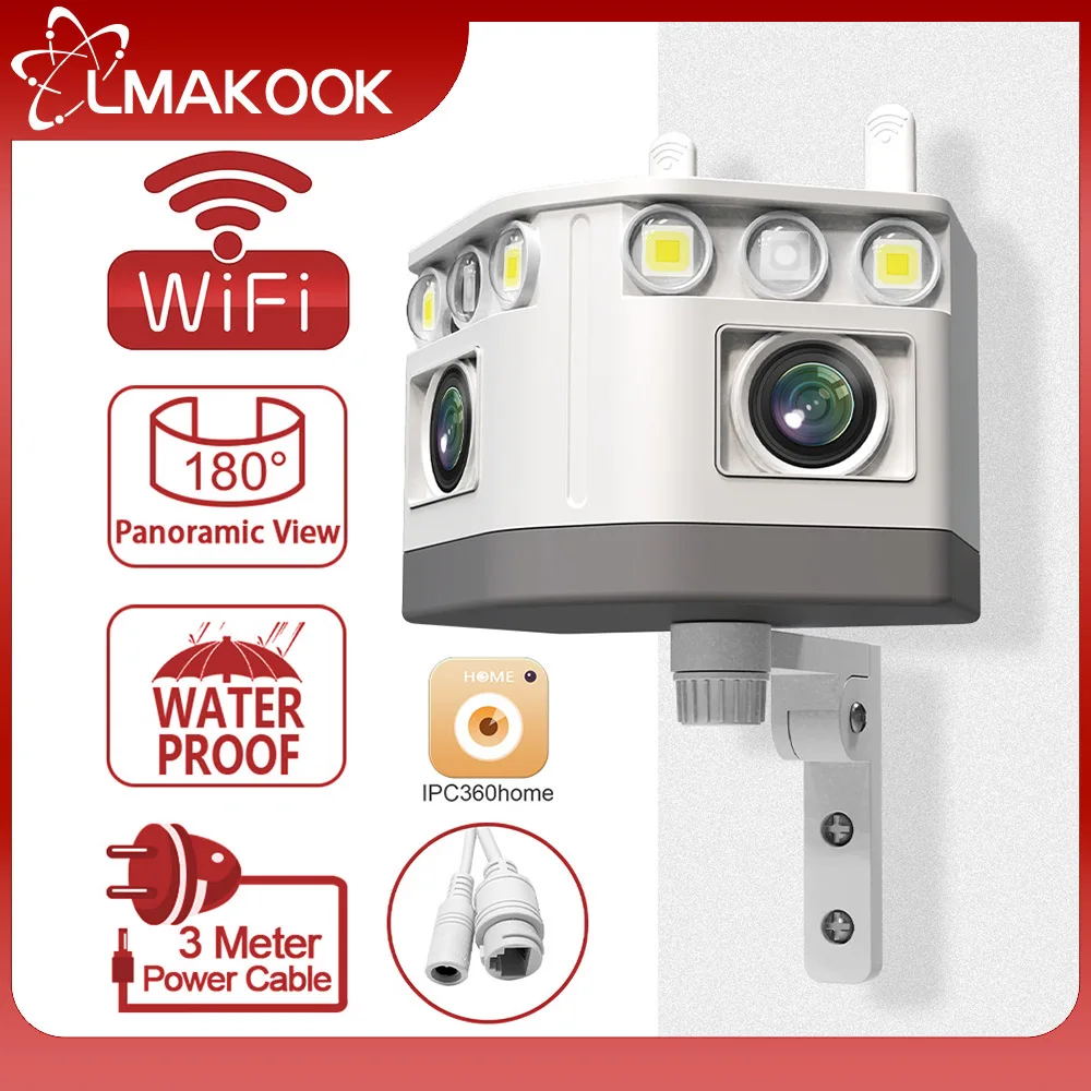 LMAKOOK 4K 8 Мп WIFI двойной объектив наружная камера 180 ультра широкий обзор панорамная AI камера наблюдения за людьми