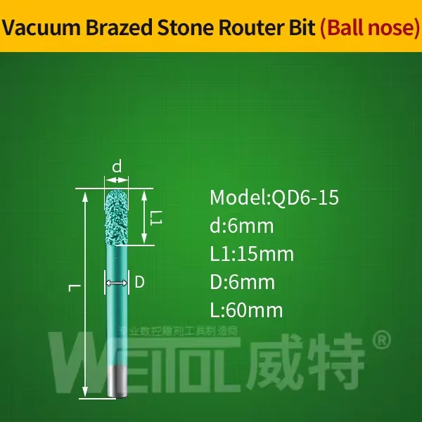 

WeiTol 1 шт. 6 мм фрезы для камня, вакуумная пайка, инструменты для резьбы по граниту, фрезы для камня