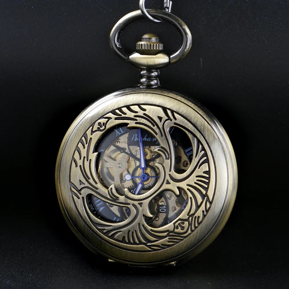 Antique Hollow Crown Manual Stringing Mechanical Pocket Watch Retro Men's Necklace Pendant Clock Women's Jewelry Gift