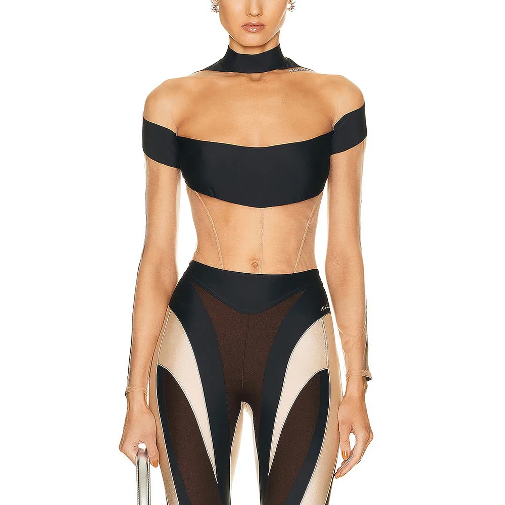 

Women's Bodysuit 2023 Summer New Y2k See-through Mesh Stitching Fashion Sexy Casual Hundred One Piece Long-sleeved T-shirt Top