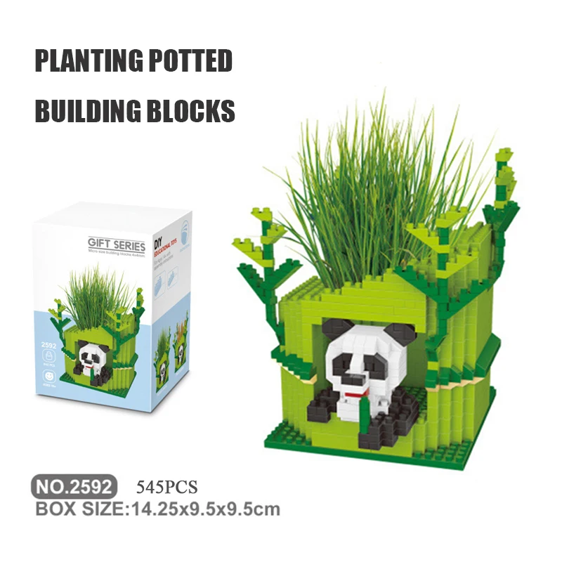 

Cartoon Building Blocks Panda Potted Model Bricks DIY Planting Flowers and Plants Bonsai Puzzle Assembled Children's Toy Gift