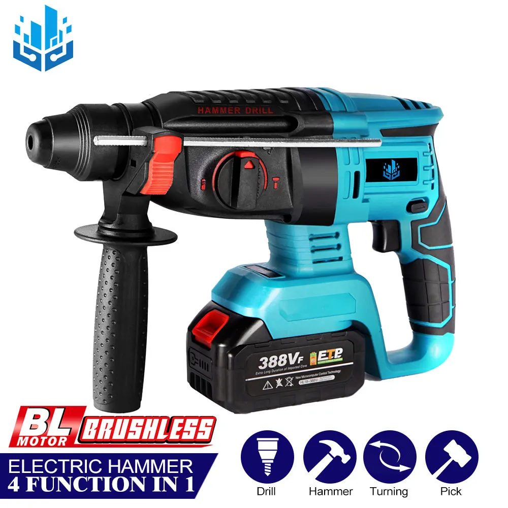 

Brushless Cordless Rotary Hammer Drill Multifunction Impact Drill 4 Modes Rechargeable Power Tools For Makita 18V Battery