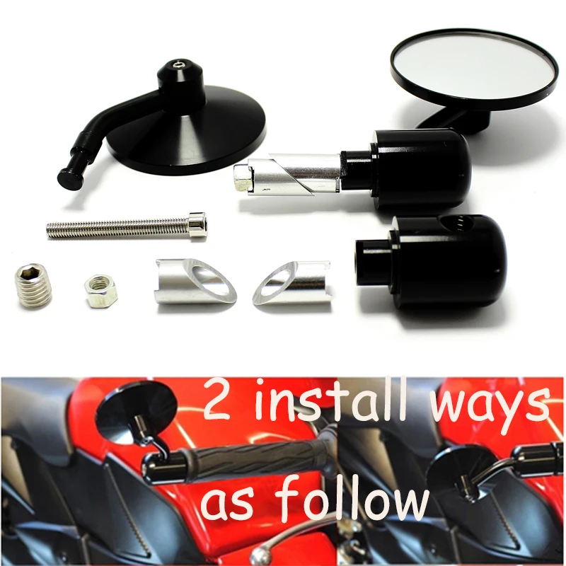 

Universal Motorcycle Round 7/8" Handle Bar End Rearview Side Mirrors For Honda Yamaha Suzuki Street Bikes Handlebar Mirrors
