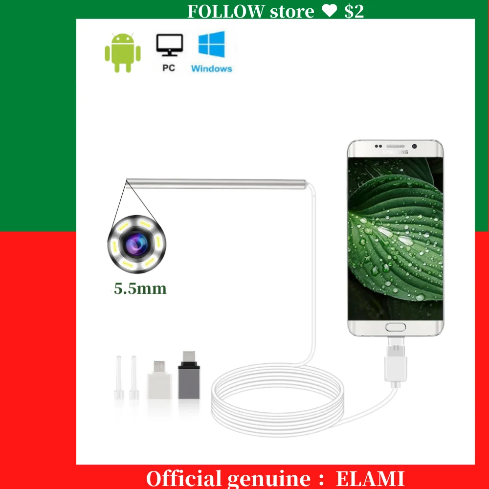 

Intelligent Ear USB Endoscope Type C Borescope for OTG Android 5.5MMinspection Snake Camera For Tool Ear Scope Camera PC Mac