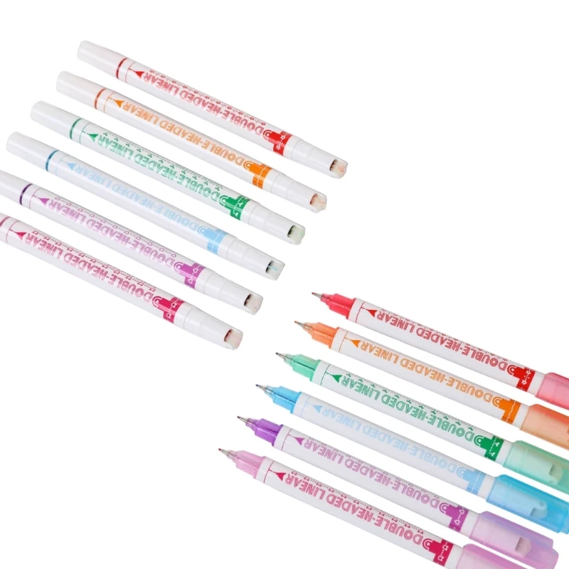 

6Pcs Colored Pen for Note Taking,Dual Tip Markers with 6 Different Shapes & 6 Colors Fine Line,Cool Pens E8BE