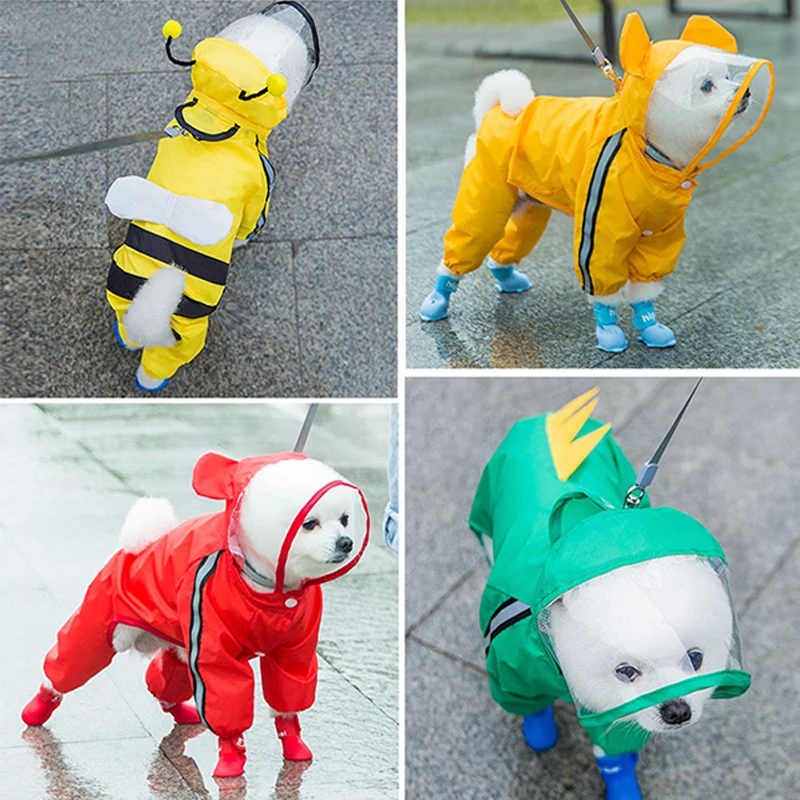Puppy dog raincoat four-legged waterproof all-inclusive teddy poncho pet rainy clothes small and medium-sized dog Bichon Pomeran