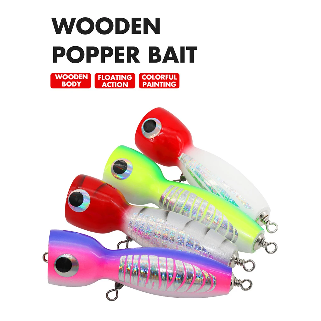 

Fishing Bait Popper Wooden Lightweight Simulation Fish Lure Portable Colorful Sport Goods Coral Yellow Bonito Type