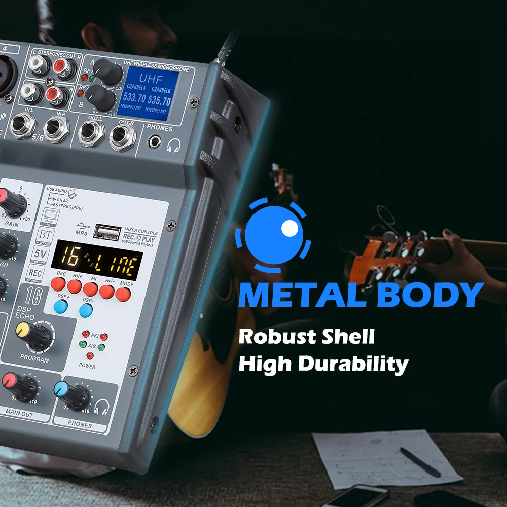 Профессиональный 6-канальный аудиомикшер встроенный 2-х ручной УВЧ микрофон
