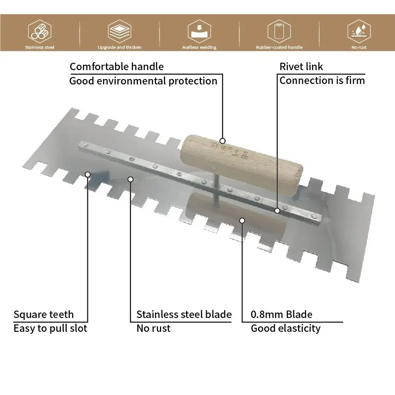 40 см стандартный шпатель из нержавеющей стали с квадратным вырезом для плитки