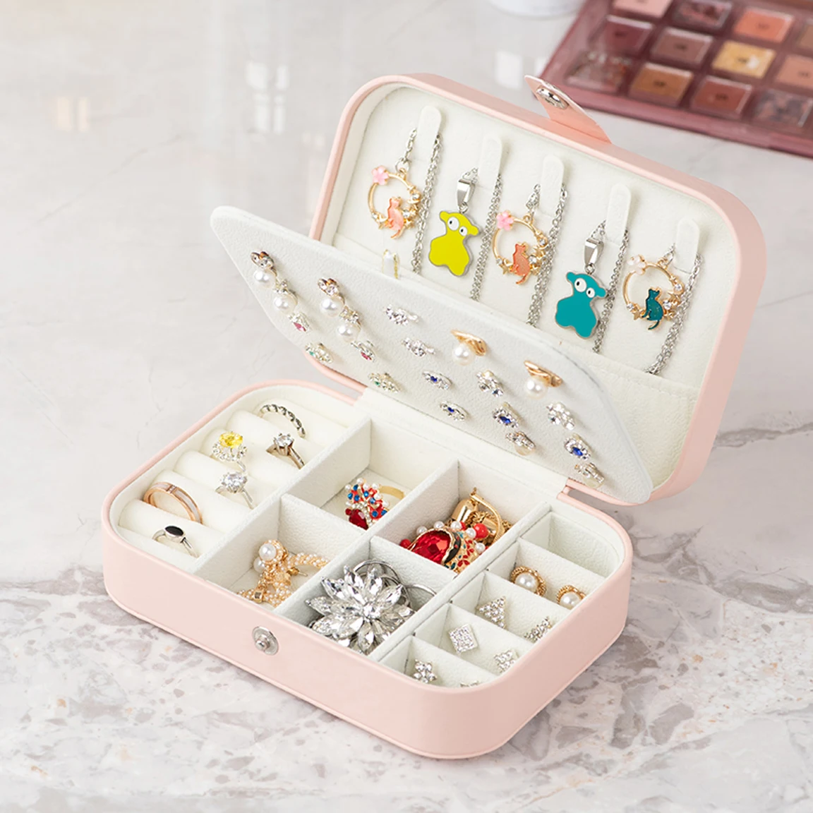 

Zolllor Velvet Glass Ring Earring Jewelry Display Organizer Box Tray Holder Storage Case Multifunction Jewelry Watch Storage Box