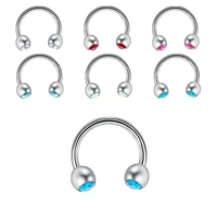 1pc new g23 titanium horseshoe nose rings circular barbell double crystal daith earrings rook helix piercing body jewelry