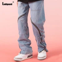 ladiguard men sexy jeans denim pants mens casual loose jean pantalon 2022 european style fashion irregular zipper trouser homme
