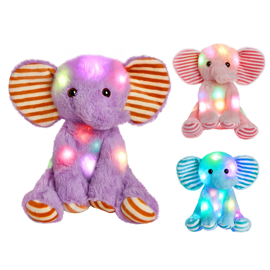 

10 Inch Striped Elephant Stuffed Toy Led Light Plush Toys Animals Doll with LED Lights Glowing Birthday Gifts for Kids دمى محشوة