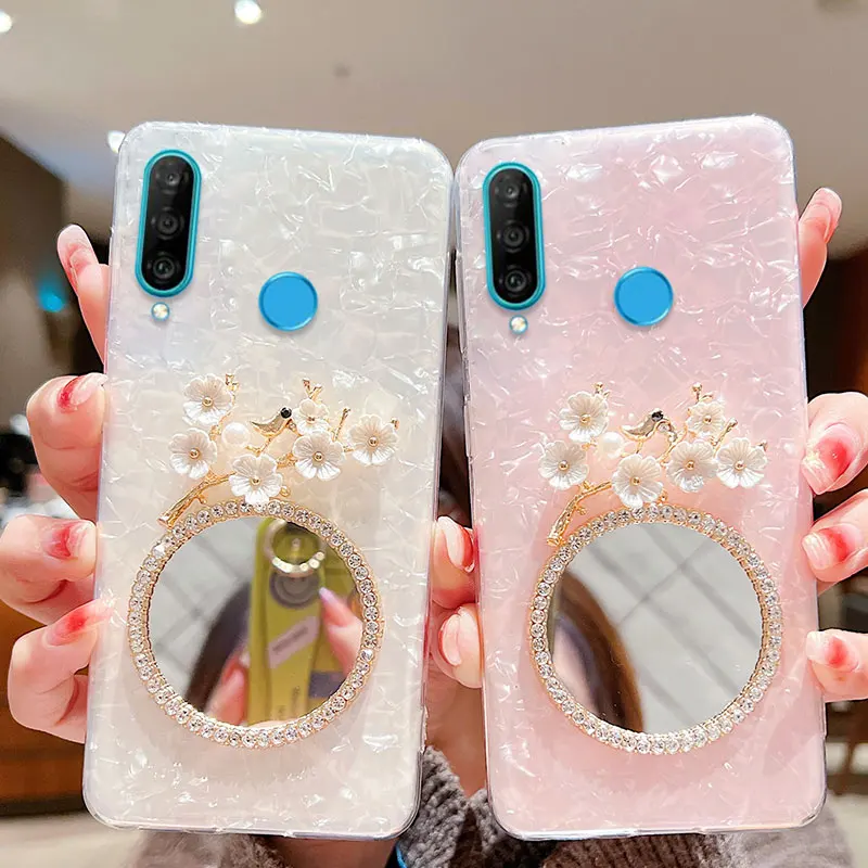 

Блестящий зеркальный чехол с рисунком для Huawei P30 Lite P 30 20 40 50 pro Lite P30lite, силиконовый чехол с корейскими цветами P30Lite, чехол