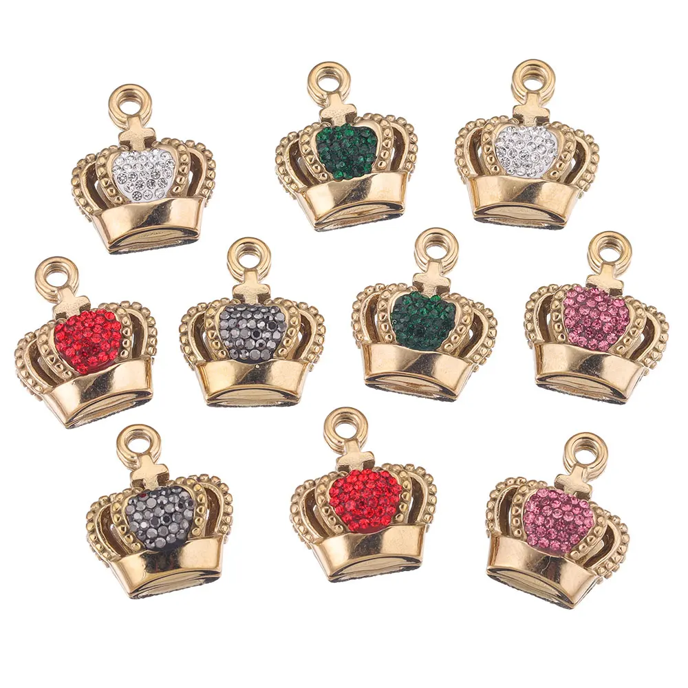 

4pcs Zircon Stainless Steel Gold Crown Charm Pendants Earring Charms for Jewelry Making Material Necklaces Bracelets Wholesale