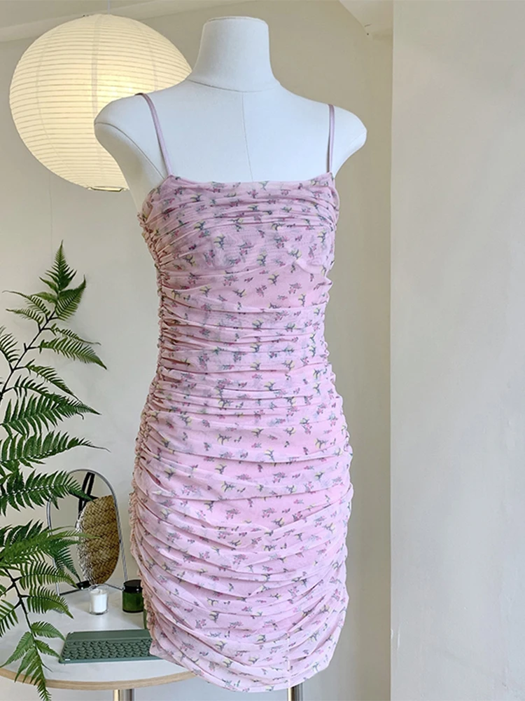 

Summer Bodycon Gyaru Fashion Draped Spaghetti Strap Prom Dress Women 2023 Design Mini Frocks Y2k Streetwear Party Evening Tide
