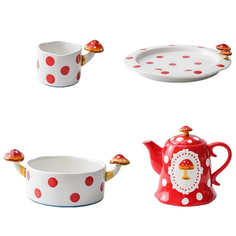 

Hand Painted Mushroom Mug Ceramic Coffee Milk Mug Cup CuteTeapot Bowl Plate Handmade Tableware Home Party Decor Gifts