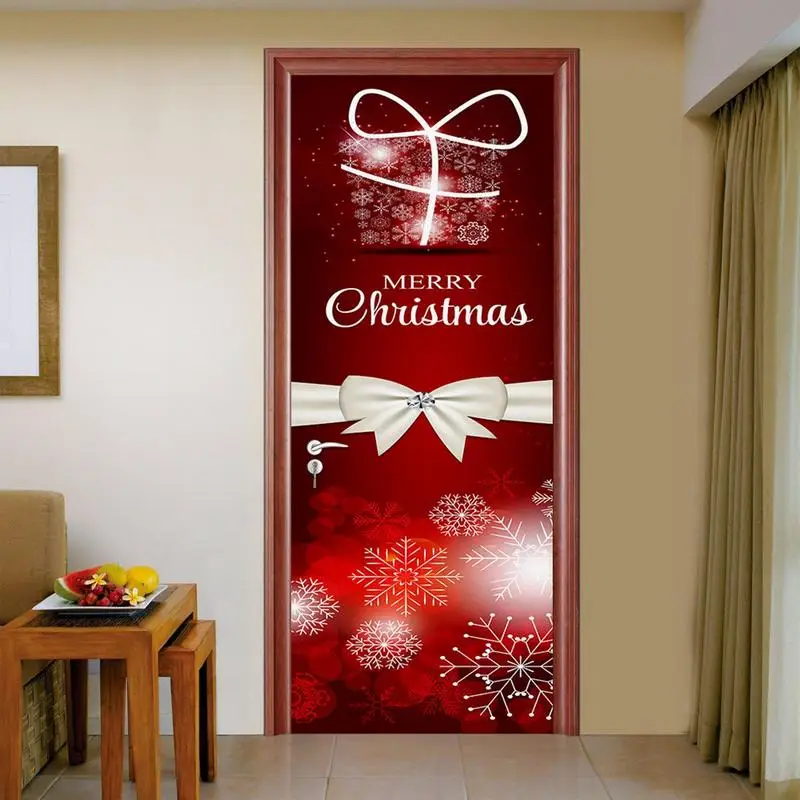 Рождественские дверные наклейки декор съемные цепляющиеся украшения забавные
