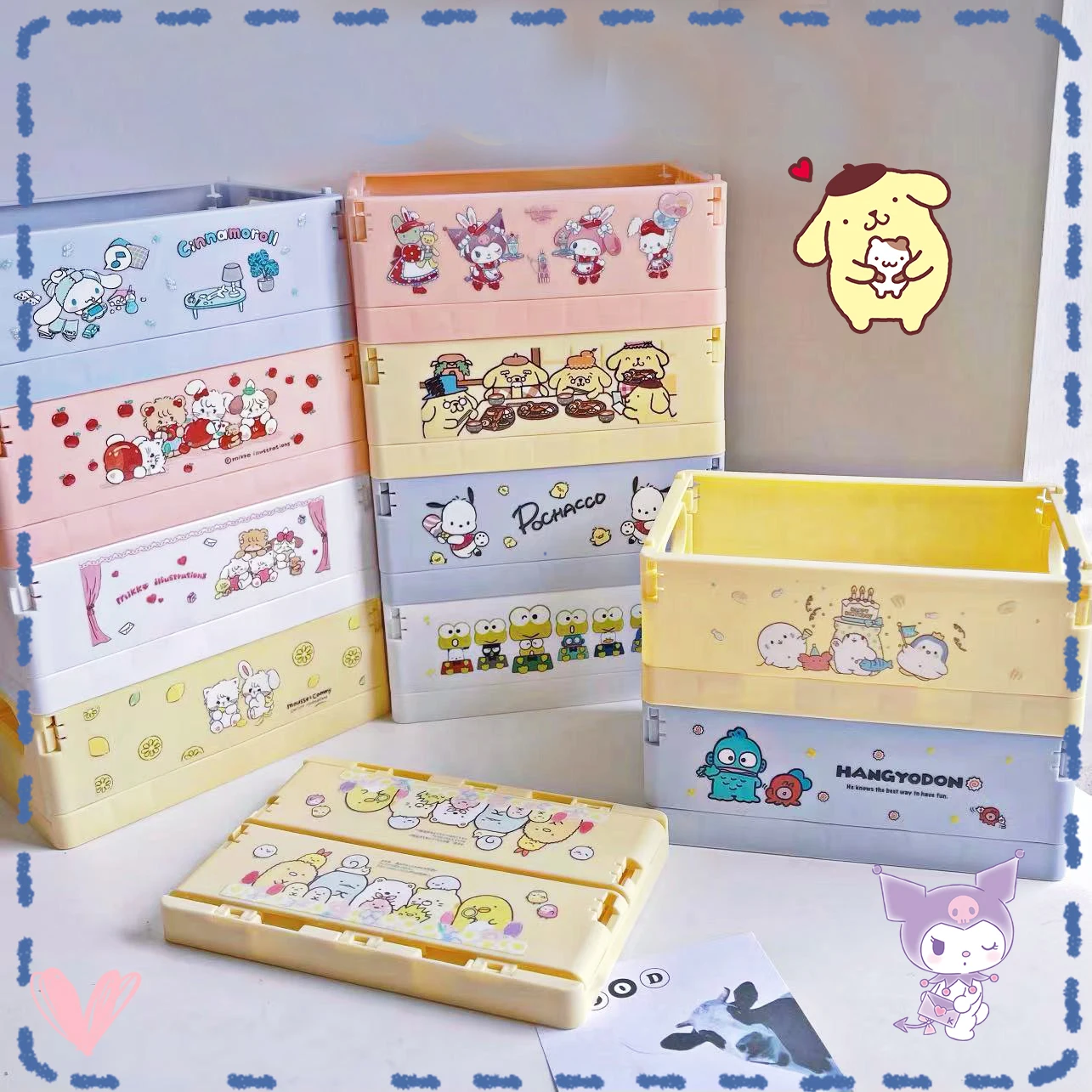 

Sanrioed Foldable Storage Box Tabletop Kawaii Book Sundries Portable Anime Pochcacco Cinnamoroll My Melody Cute Kids Girls Gifts