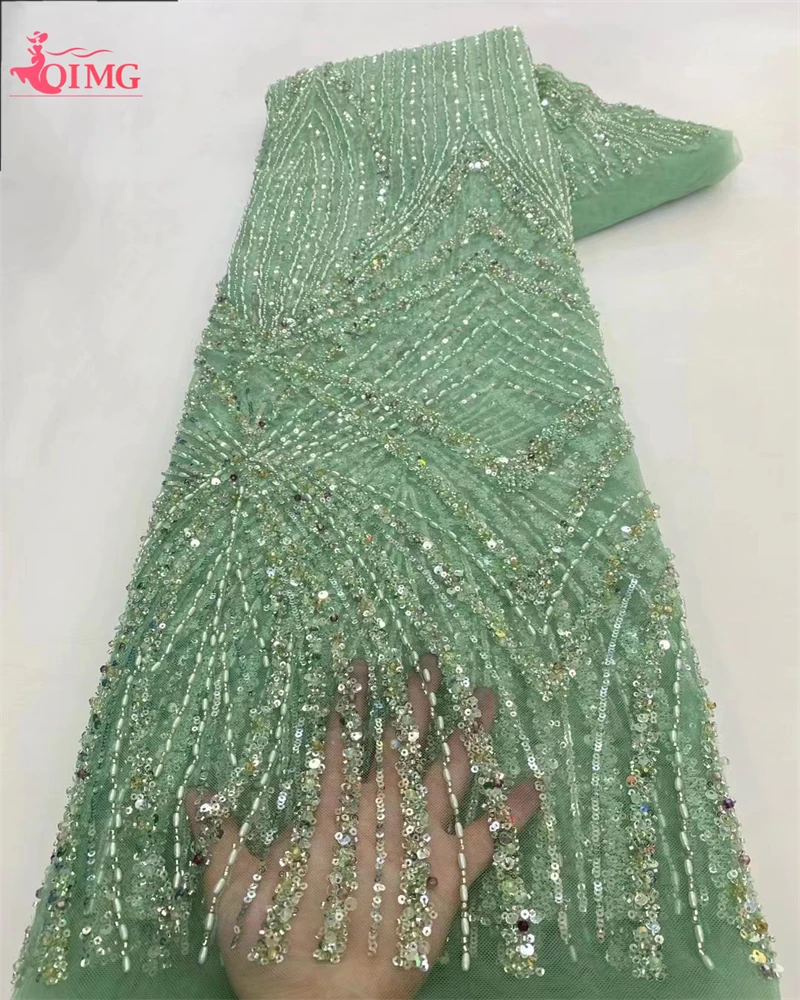 Роскошная Тяжелая кружевная ткань OIMG ручной работы из бисера французская