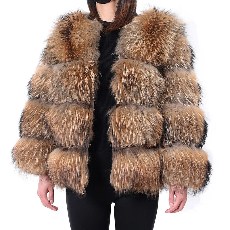 2022 Natural Real raccoon fur jackets coats Super hot Women's winter  Natural Luxury Jackets Warm Thick Natural Fur Coat