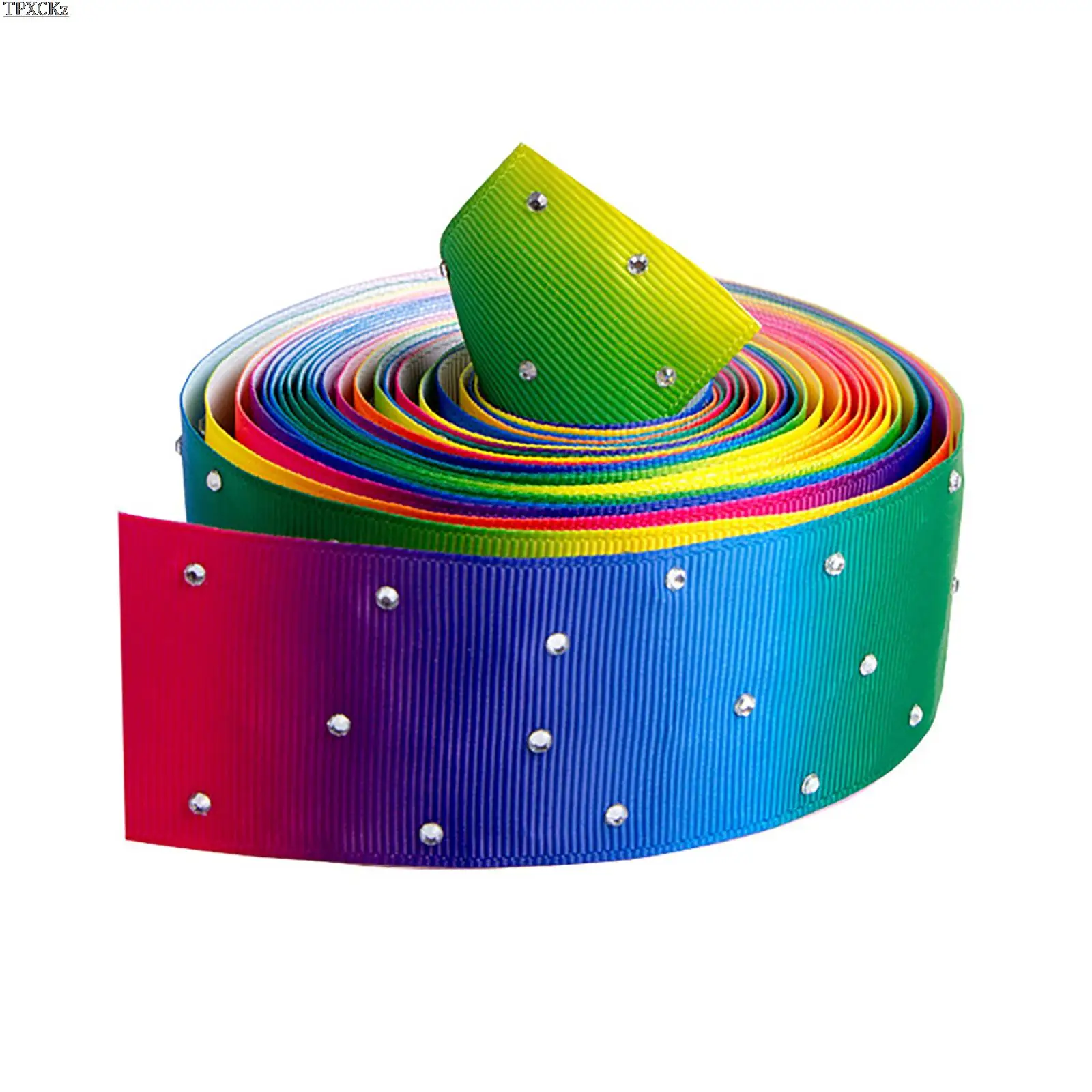 

New 1 Rolls Glitter Stone Grosgrain Ribbons 5 Yards Mini Dot Rhinestone Ribbons Gradient Ribbons For DIY Hair Bow Headband