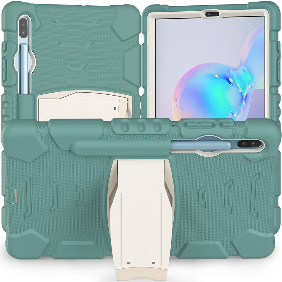 

Anti Dust Kids Shockproof Case with Pencil Holder for Samsung Galaxy Tab S6 2019 T860 T865 Silicone Cover Funda Stand+Pen