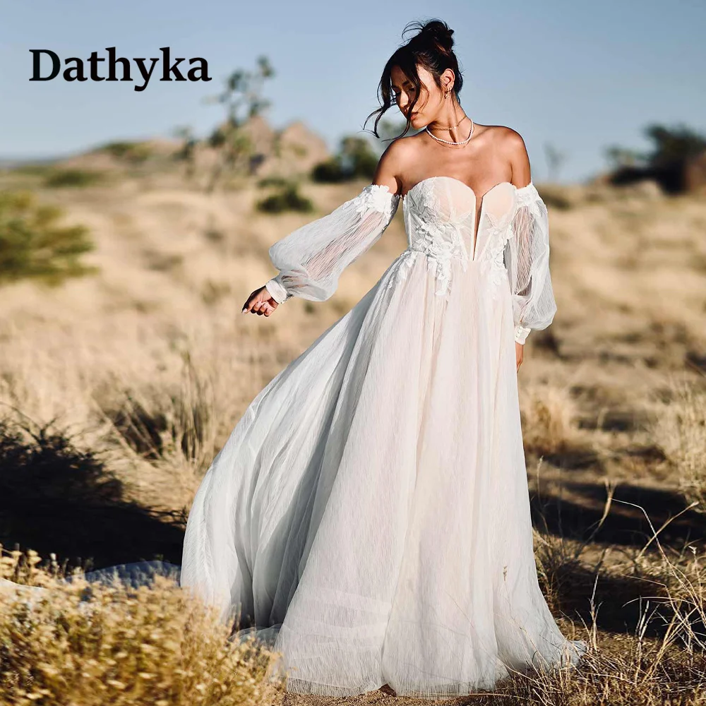 

Dathyka Classic Detachable Sleeve A-line Brides Wedding Dress Sweetheart Appliques Backless Wedding Gowns Vestido De Casamento