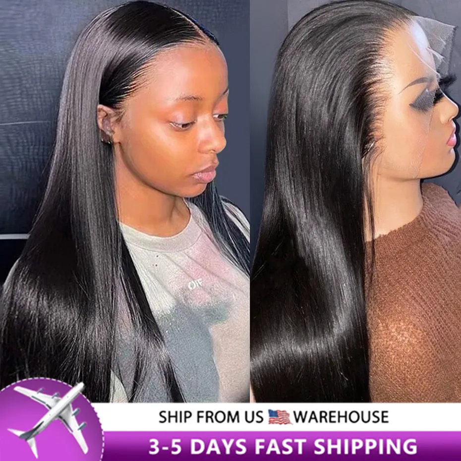 

HD Transparent 360 Full Lace Frontal Wig Glueless Brazilian Remy Human Hair Pre Plucked Straight 13x6 Lace Front Wigs For Women