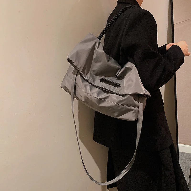 

Повседневные однотонные нейлоновые сумки-ведра на молнии, вместительные сумки через плечо, сумка для покупок, простая сумка для девушек